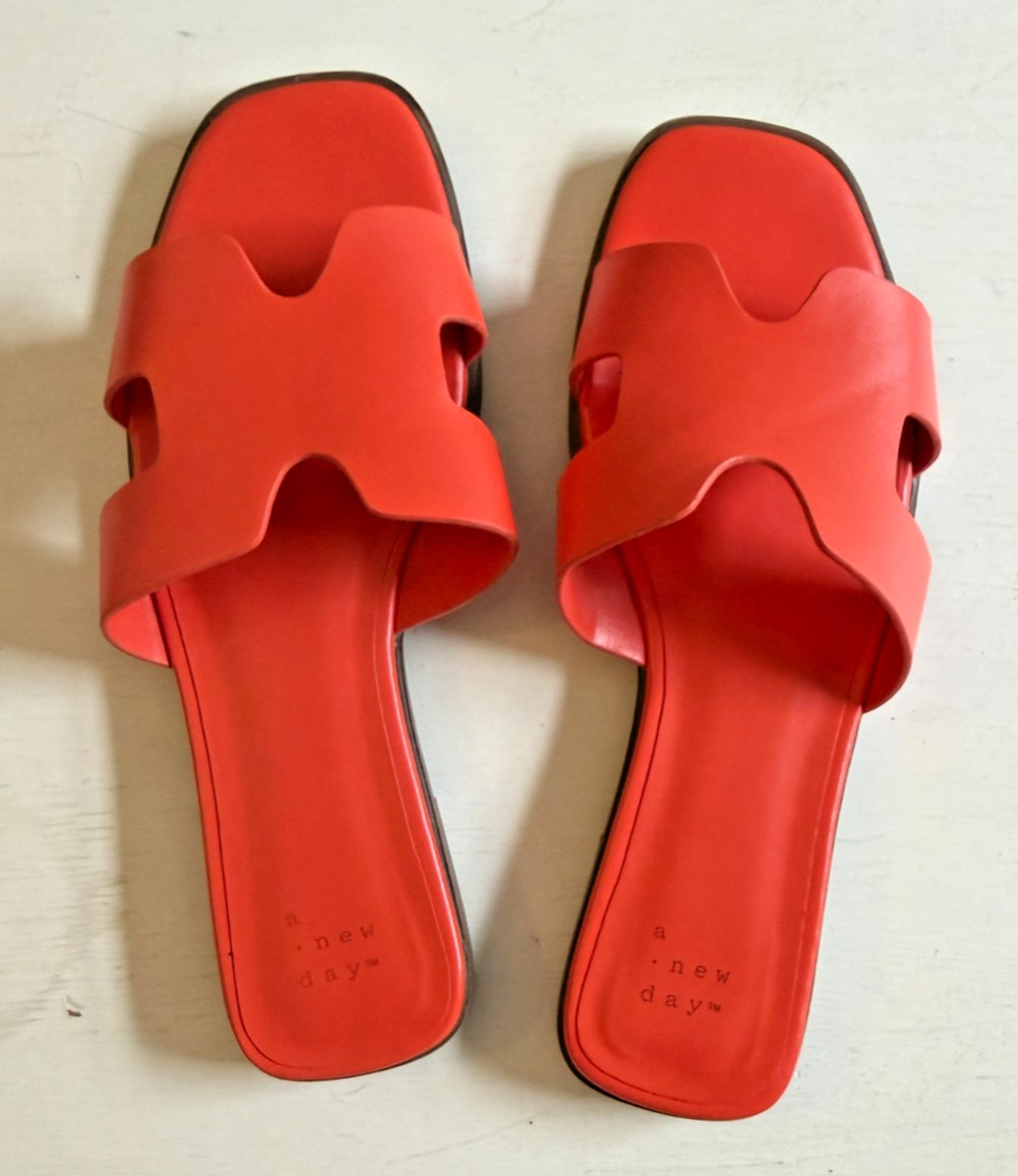 Women’s Size 6.5 A New Day Orange Nina Wide H-band Slide Sandals